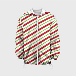 Куртка с капюшоном детская Рождественский паттерн красно зеленые полосы, цвет: 3D-белый