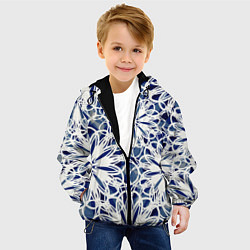 Куртка с капюшоном детская Стилизованные цветы абстракция синее-белый, цвет: 3D-черный — фото 2