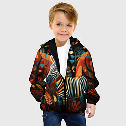 Куртка с капюшоном детская Зебра в стиле фолк-арт, цвет: 3D-черный — фото 2