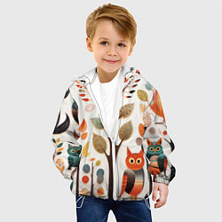 Куртка с капюшоном детская Совы в осеннем лесу в стиле фолк-арт, цвет: 3D-белый — фото 2