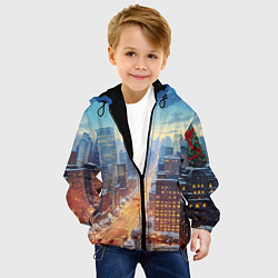 Куртка с капюшоном детская Новогодний снежный город, цвет: 3D-черный — фото 2