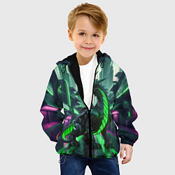 Куртка с капюшоном детская Неоновый зеленый дракон, цвет: 3D-черный — фото 2
