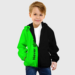 Куртка с капюшоном детская Never give up мотивация красно-зелёный, цвет: 3D-черный — фото 2