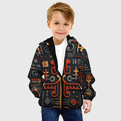 Куртка с капюшоном детская Абстрактный паттерн в славянском стиле на тёмном ф, цвет: 3D-черный — фото 2