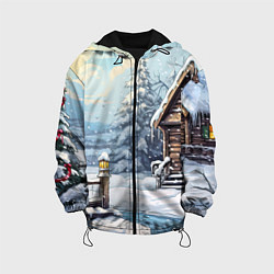 Куртка с капюшоном детская Деревянный зимний домик, цвет: 3D-черный
