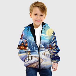 Куртка с капюшоном детская Новогоднее настроение пейзаж, цвет: 3D-черный — фото 2