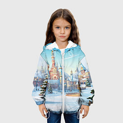 Куртка с капюшоном детская Новогодний городской пейзаж, цвет: 3D-белый — фото 2