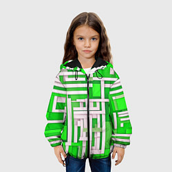 Куртка с капюшоном детская Полосы на зелёном фоне, цвет: 3D-черный — фото 2