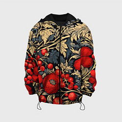 Куртка с капюшоном детская Новогодние ягодки и узоры, цвет: 3D-черный