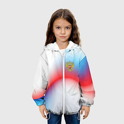 Куртка с капюшоном детская Герб России на фоне абстрактного триколора, цвет: 3D-белый — фото 2