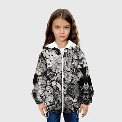 Куртка с капюшоном детская Чёрно белый цветочны узор, цвет: 3D-белый — фото 2