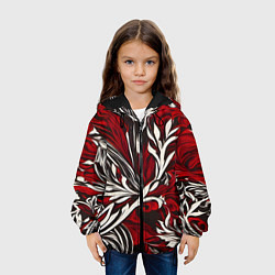 Куртка с капюшоном детская Красно белый узор на чёрном фоне, цвет: 3D-черный — фото 2