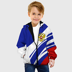 Куртка с капюшоном детская Герб России на абстрактных полосах, цвет: 3D-черный — фото 2