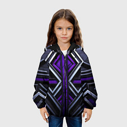 Куртка с капюшоном детская Фиолетовые вставки на черном фоне, цвет: 3D-черный — фото 2