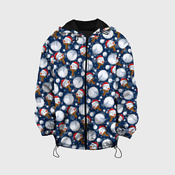Куртка с капюшоном детская Весёлые снеговики - паттерн, цвет: 3D-черный