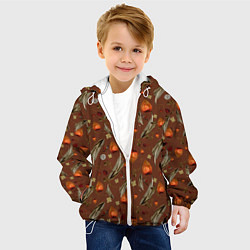Куртка с капюшоном детская Перья и физалис brown, цвет: 3D-белый — фото 2