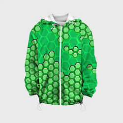 Куртка с капюшоном детская Зелёная энерго-броня из шестиугольников, цвет: 3D-белый