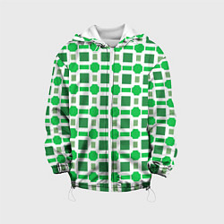 Куртка с капюшоном детская Зелёные кирпичики и белые полосы, цвет: 3D-белый