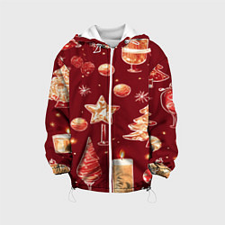 Куртка с капюшоном детская Новогодний и рождественский узор, цвет: 3D-белый