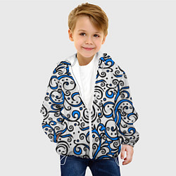 Куртка с капюшоном детская Синие кружевные узоры, цвет: 3D-белый — фото 2