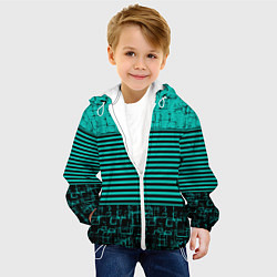 Куртка с капюшоном детская Темно бирюзовый полосатый узор, цвет: 3D-белый — фото 2