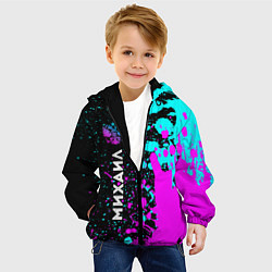 Куртка с капюшоном детская Михаил и неоновый герб России по-вертикали, цвет: 3D-черный — фото 2