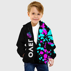 Куртка с капюшоном детская Олег и неоновый герб России по-вертикали, цвет: 3D-черный — фото 2