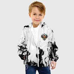 Куртка с капюшоном детская Герб РФ огненный стиль чернобелый, цвет: 3D-белый — фото 2