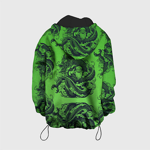 Детская куртка Дракон и Дед Мороз паттерн на зеленом / 3D-Черный – фото 2