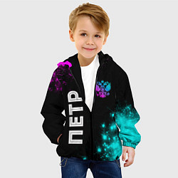 Куртка с капюшоном детская Петр и неоновый герб России вертикально, цвет: 3D-черный — фото 2
