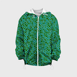 Куртка с капюшоном детская Зелёный мозаичный паттерн, цвет: 3D-белый