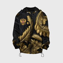 Куртка с капюшоном детская Золотой узор и герб России, цвет: 3D-черный