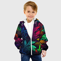 Куртка с капюшоном детская Яркие абстрактные листья, цвет: 3D-белый — фото 2