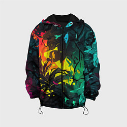 Куртка с капюшоном детская Яркие разноцветные абстрактные листья, цвет: 3D-черный