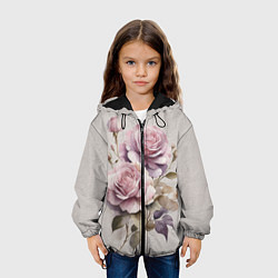 Куртка с капюшоном детская Нежные розовые розы на стене, цвет: 3D-черный — фото 2