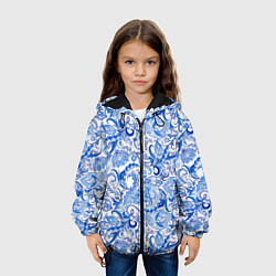 Куртка с капюшоном детская Гжельская роспись на белом фоне, цвет: 3D-черный — фото 2