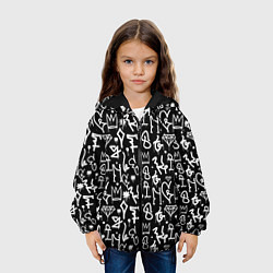 Куртка с капюшоном детская Черно белые каракули паттерном, цвет: 3D-черный — фото 2