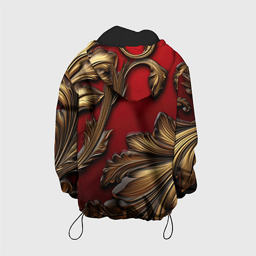 Детская куртка Золотые объемные листья на красном фоне / 3D-Черный – фото 2