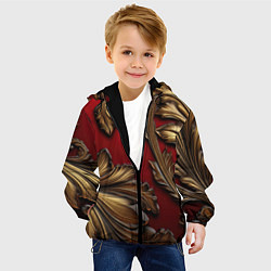 Куртка с капюшоном детская Золотые объемные листья на красном фоне, цвет: 3D-черный — фото 2