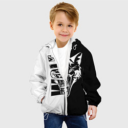Куртка с капюшоном детская Волк - чёрно белое, цвет: 3D-белый — фото 2