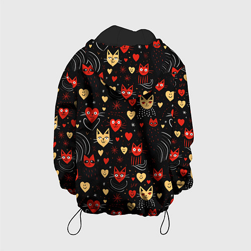 Детская куртка Паттерн с сердечками и котами валентинка / 3D-Черный – фото 2