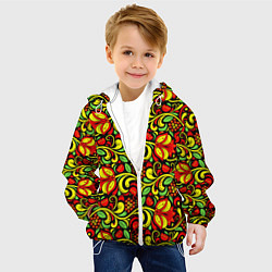 Куртка с капюшоном детская Хохломская роспись красные цветы и ягоды, цвет: 3D-белый — фото 2