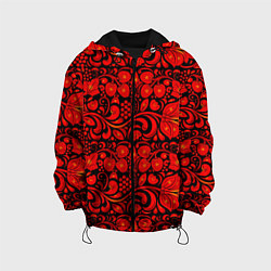 Куртка с капюшоном детская Хохломская роспись красные цветы и ягоды на чёрном, цвет: 3D-черный