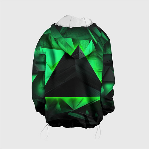 Детская куртка Черный треугольник на зеленой абстракции / 3D-Белый – фото 2