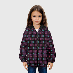 Куртка с капюшоном детская Тёмно-розовый полосы квадратики, цвет: 3D-черный — фото 2