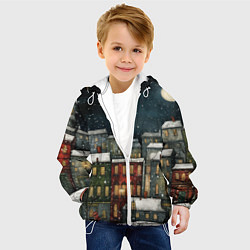 Куртка с капюшоном детская Новогодний рисованный город, цвет: 3D-белый — фото 2