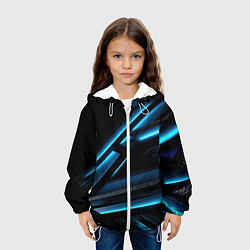 Куртка с капюшоном детская Черная абстракция с синим неоновым ярким свечением, цвет: 3D-белый — фото 2