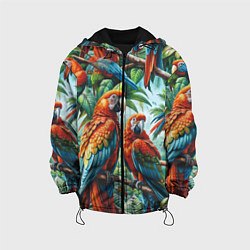 Куртка с капюшоном детская Попугаи Ара - тропики джунгли, цвет: 3D-черный