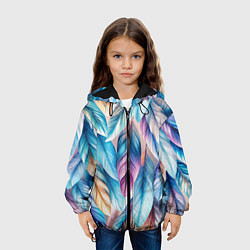 Куртка с капюшоном детская Акварельные перья птиц, цвет: 3D-черный — фото 2