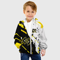 Куртка с капюшоном детская Жёлтые и чёрные техно линии, цвет: 3D-белый — фото 2